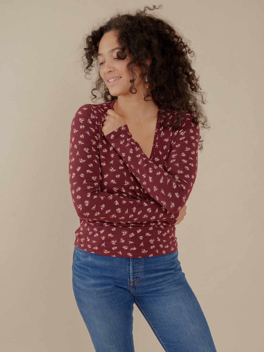 Gillian Wrap Top - Burgundy Bouquet