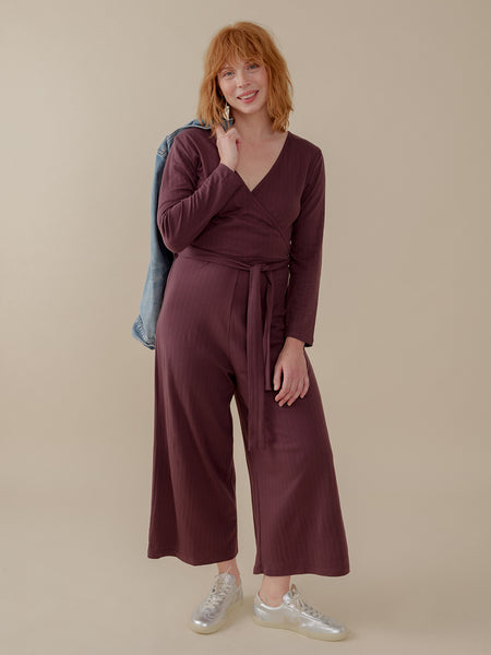 LATE FOR WRAP ロンスプ 3mm レディース Rita Long Sleeve Jumpsuit Eggplant Rib Knit - Fair Trade Clothing