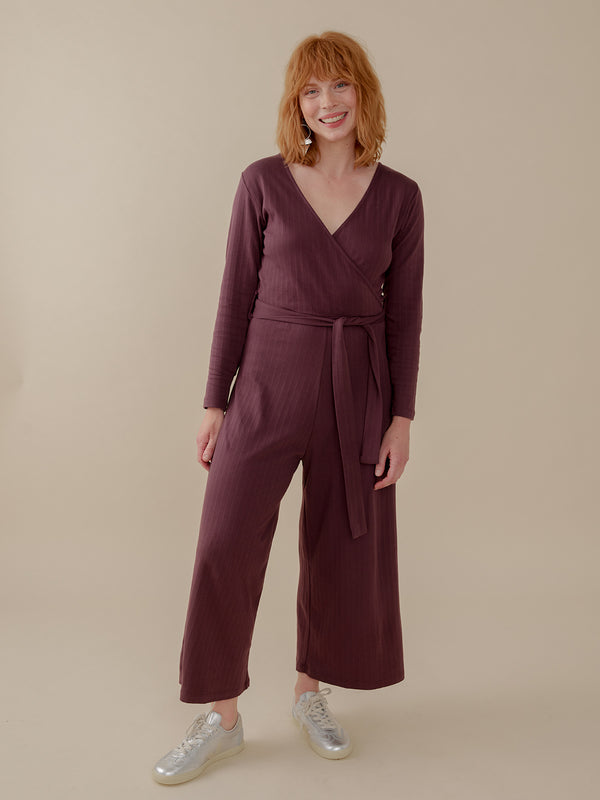 Rita Long Sleeve Jumpsuit - Eggplant Rib Knit