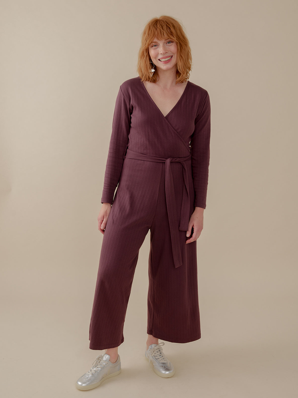 Rita Long Sleeve Jumpsuit Eggplant Rib Knit - Fair Trade Clothing