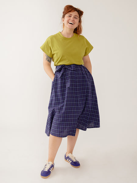 Laci Indigo Plaid Blue Skirt- Fair Trade Clothing Mata Traders