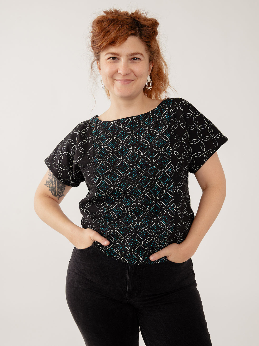 Hand Embroidered Black Top - Cara Geometric | Mata Traders