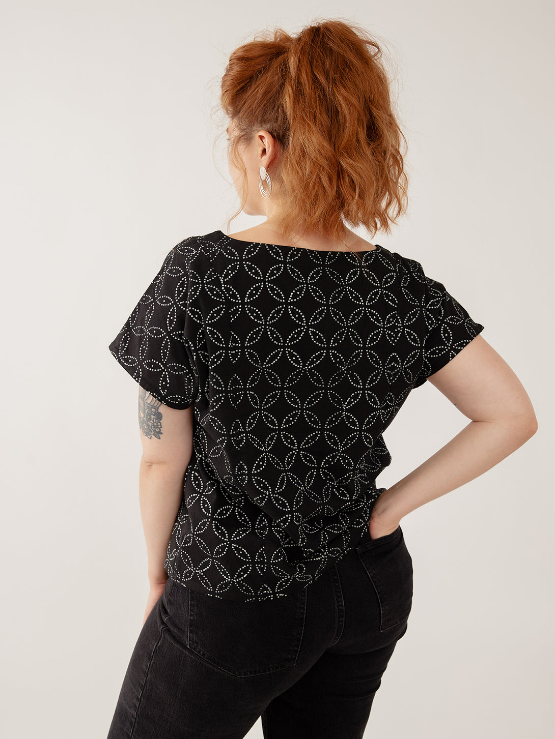 Ikigai Black Top - Hand Embroidered Geometric Back View  | Mata Traders