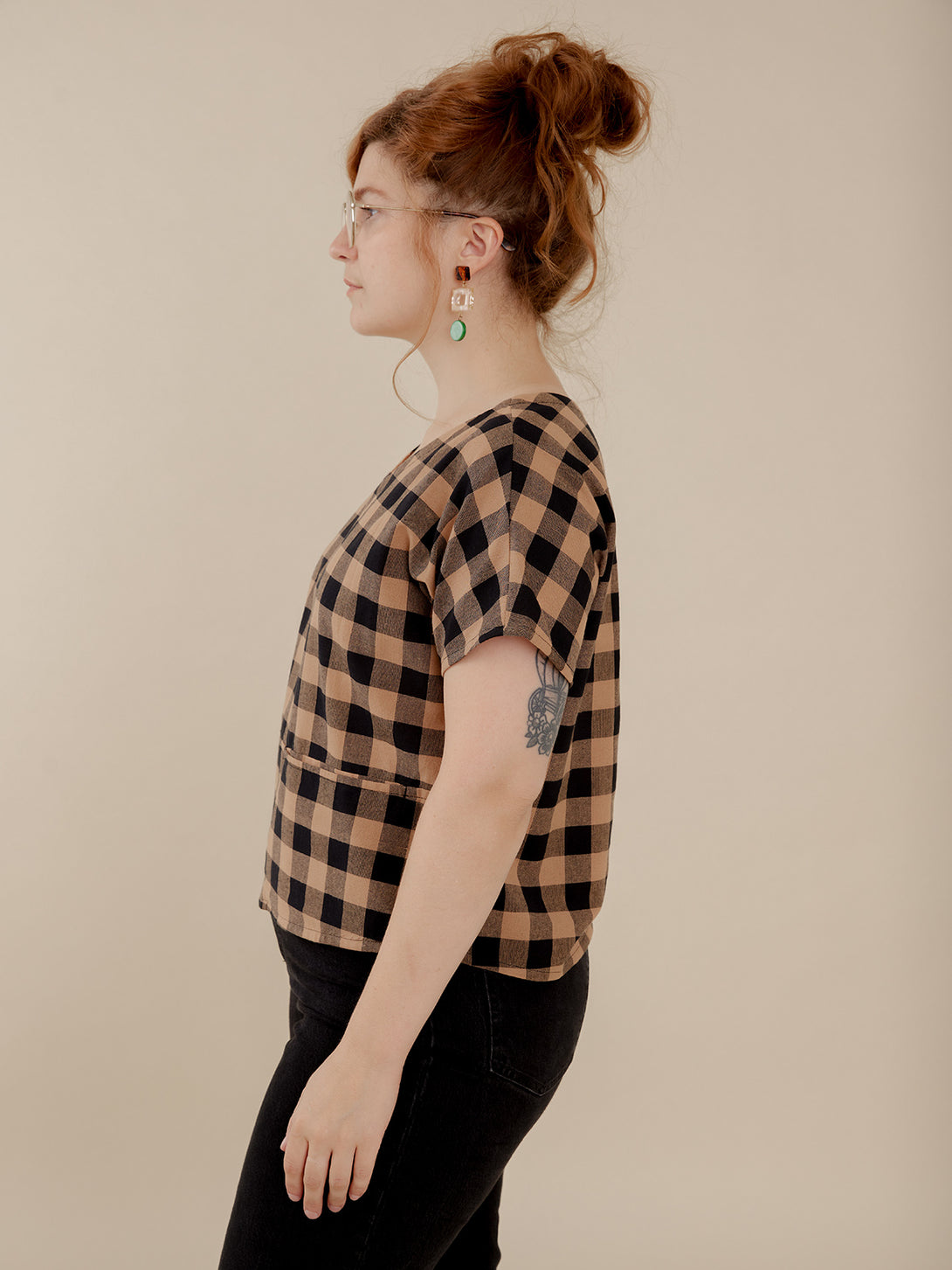 Odelia Top - Black and Tan Gingham