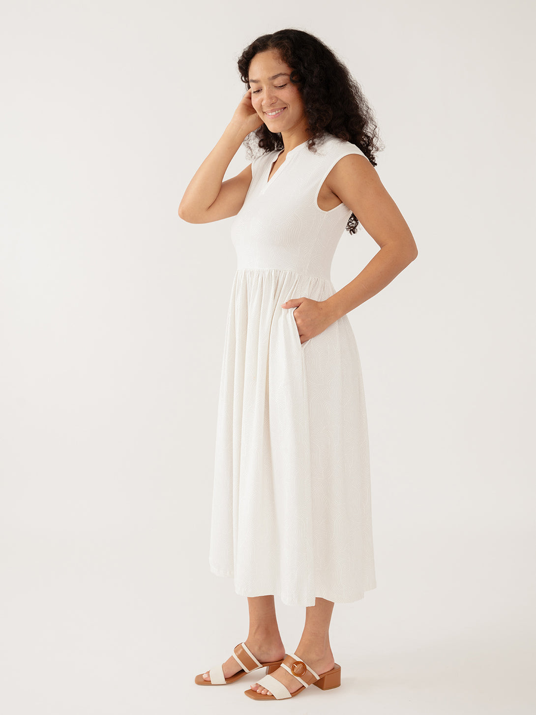 cotton jersey beach dress Seaside Cotton Jersey V Neck Midi Dress - Multi - S