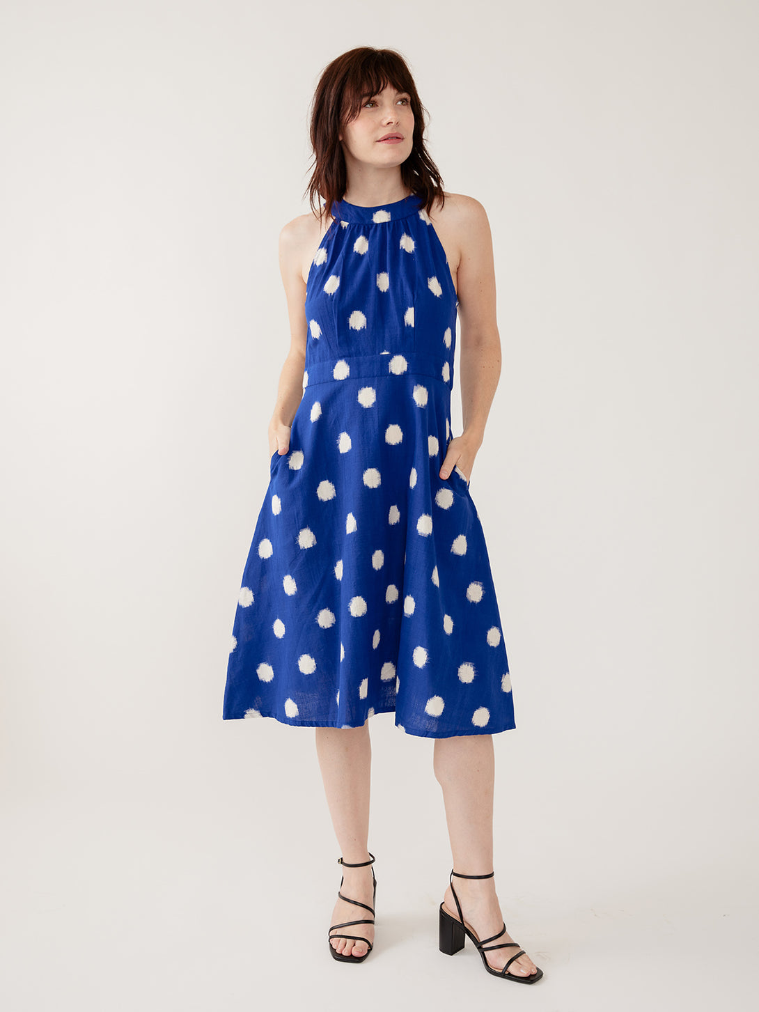 Women's Ilona Dress Blue Polka Dot Ikat | Fair Trade