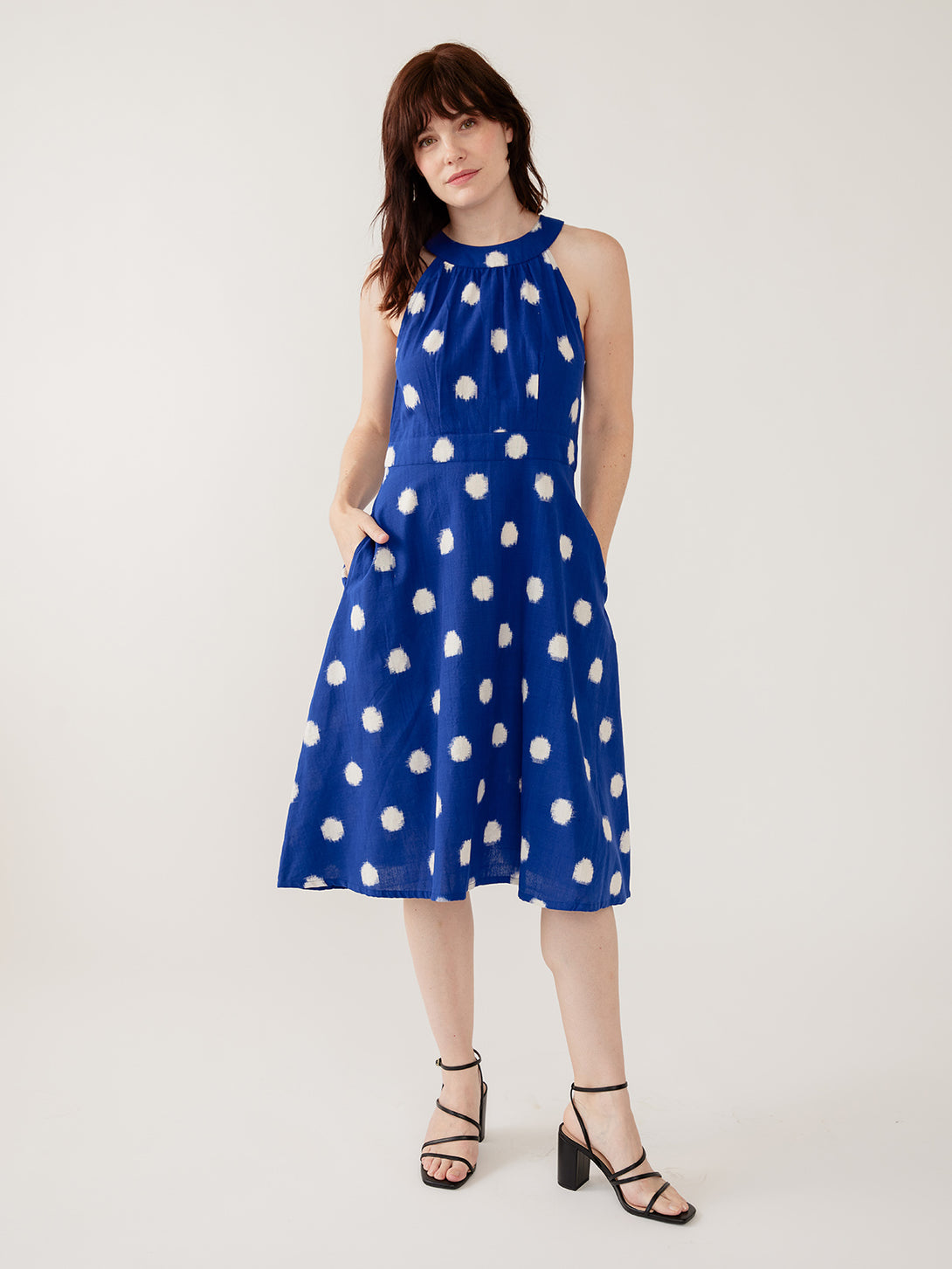 blue dot dresses Light Blue & White Polka Dot Swing Dress