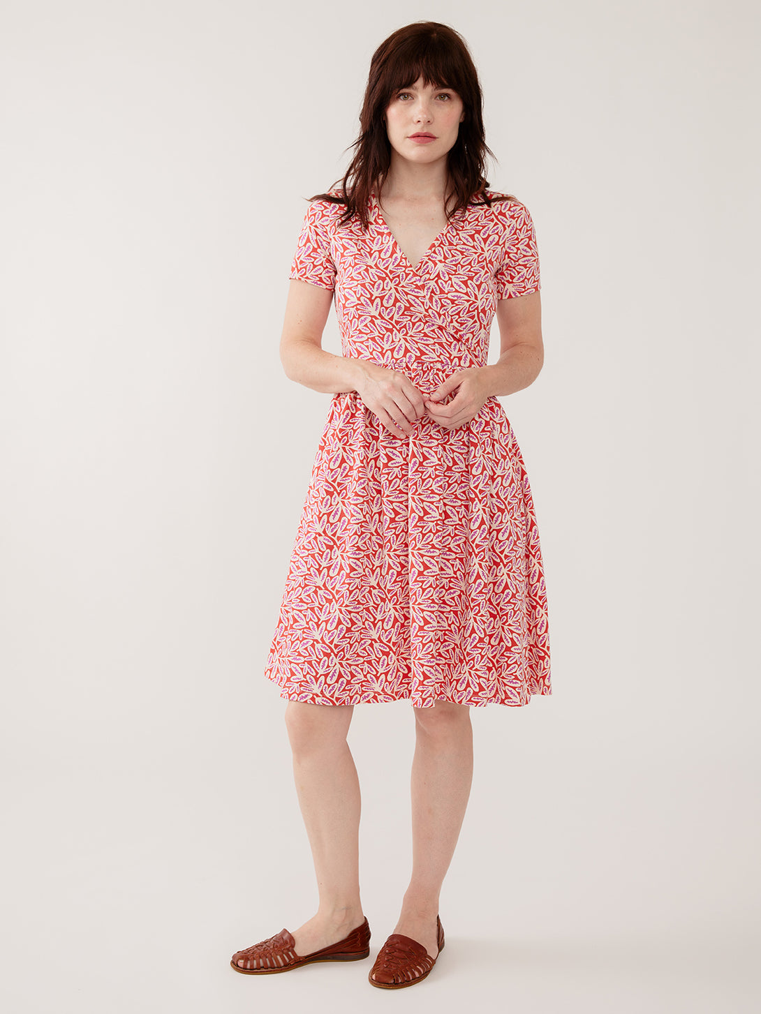 Sustainable Pink Faux Wrap Dress in Organic Jersey - Fair Trade