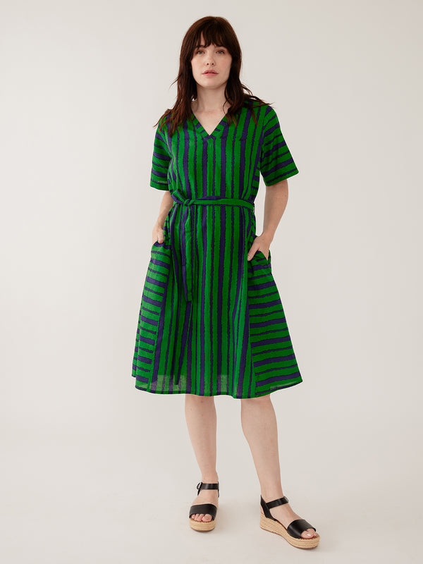 green and black striped dress Vintage 1950s Green Stripe Dress main image 1