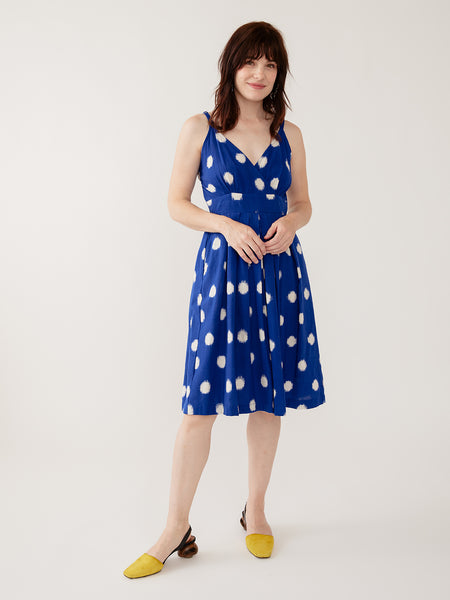 Women's Lola Blue Polka Dot Dress Ikat | Fair Trade