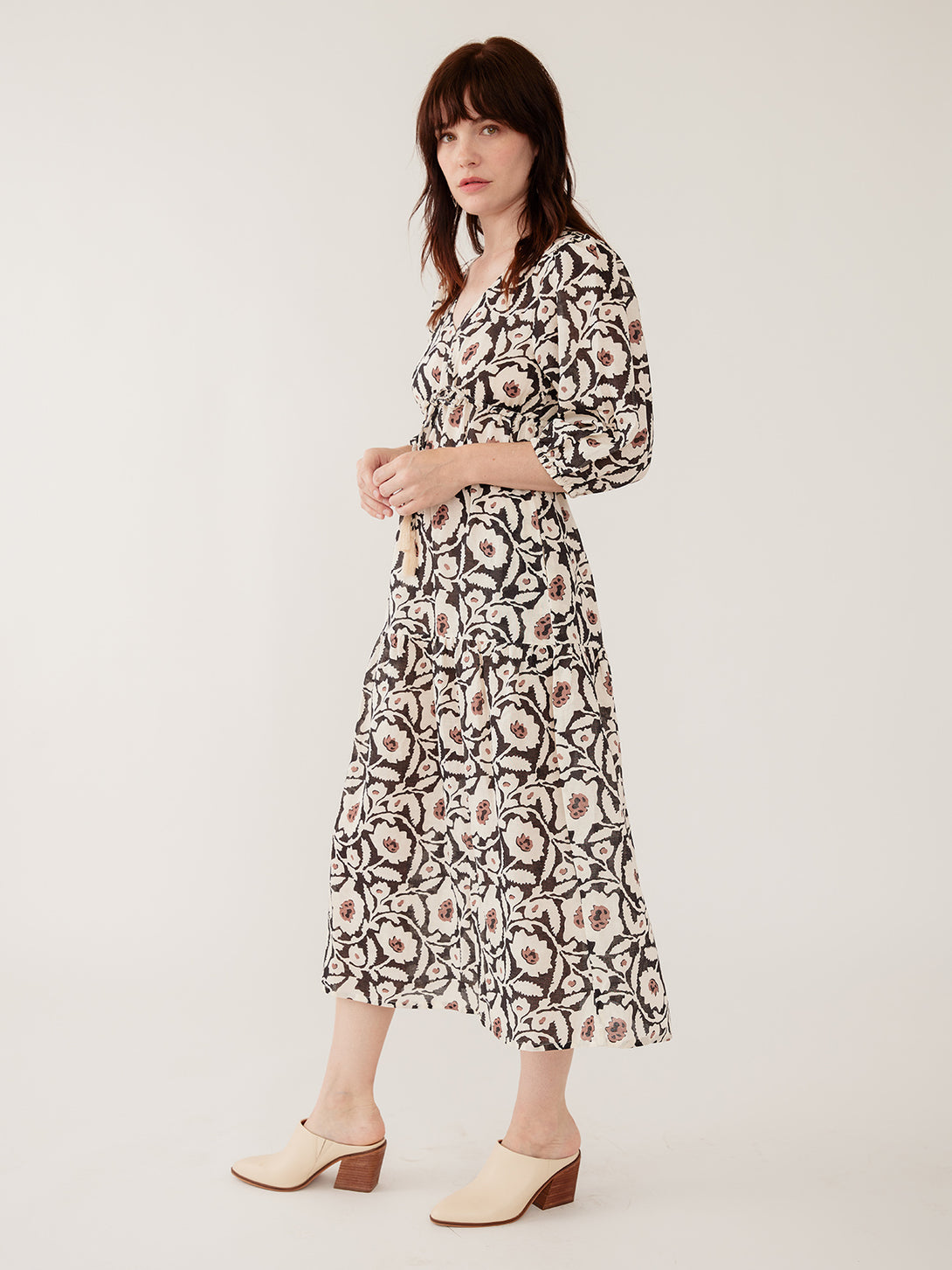 Women's Maddie Dress Black and White Floral | Fair Trade | Mata Traders