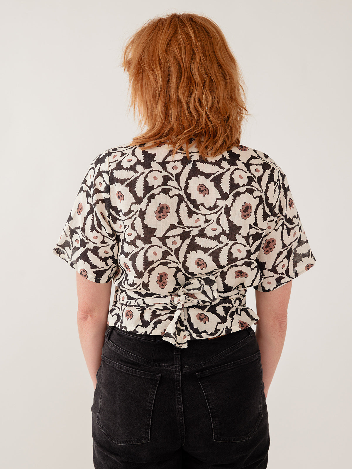Women's Wren Wrap Top Black and White Floral | Fair Trade | Mata