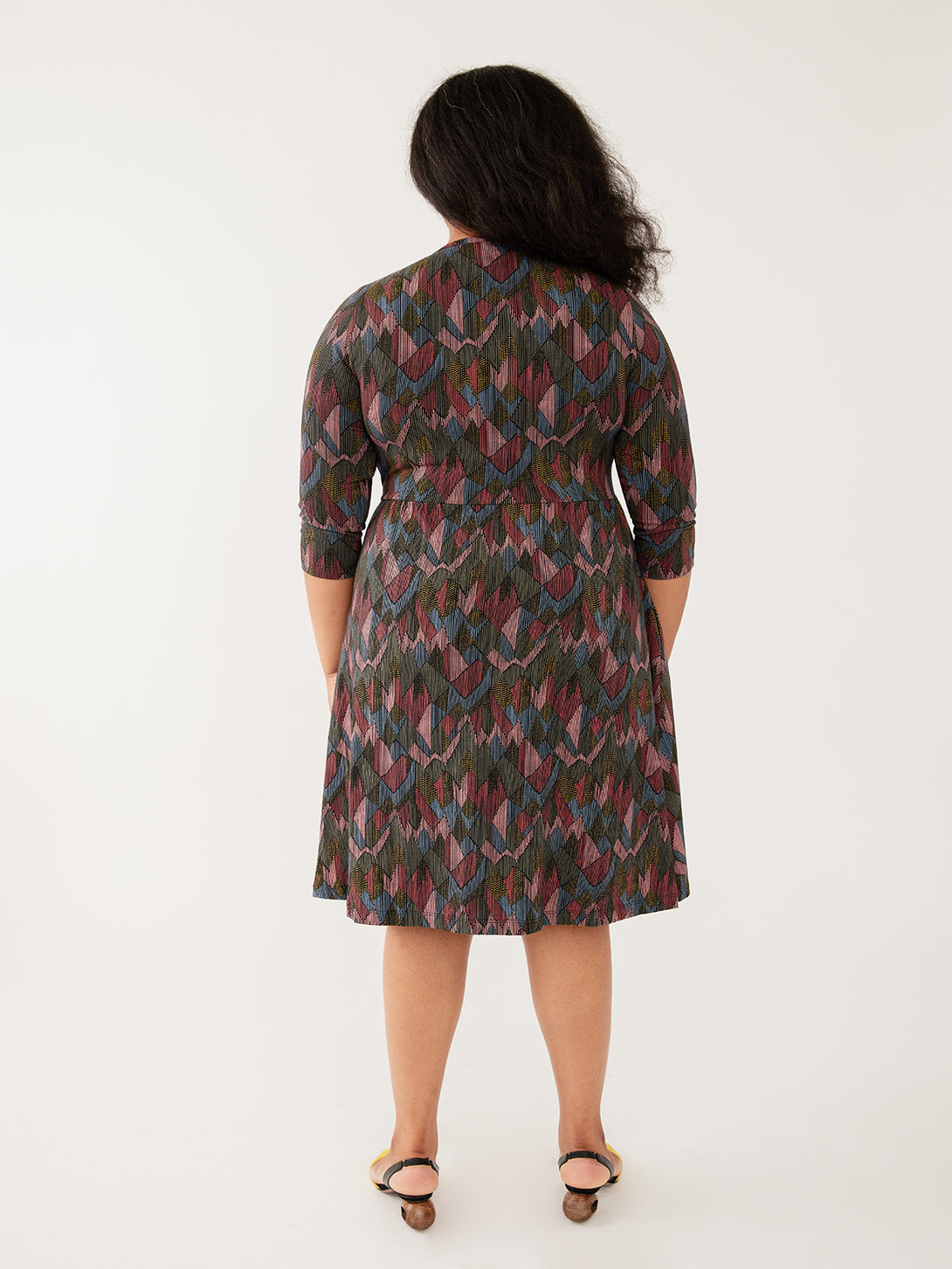 Geo Organic Cotton Jersey Dress on Model back view - Mata Traders