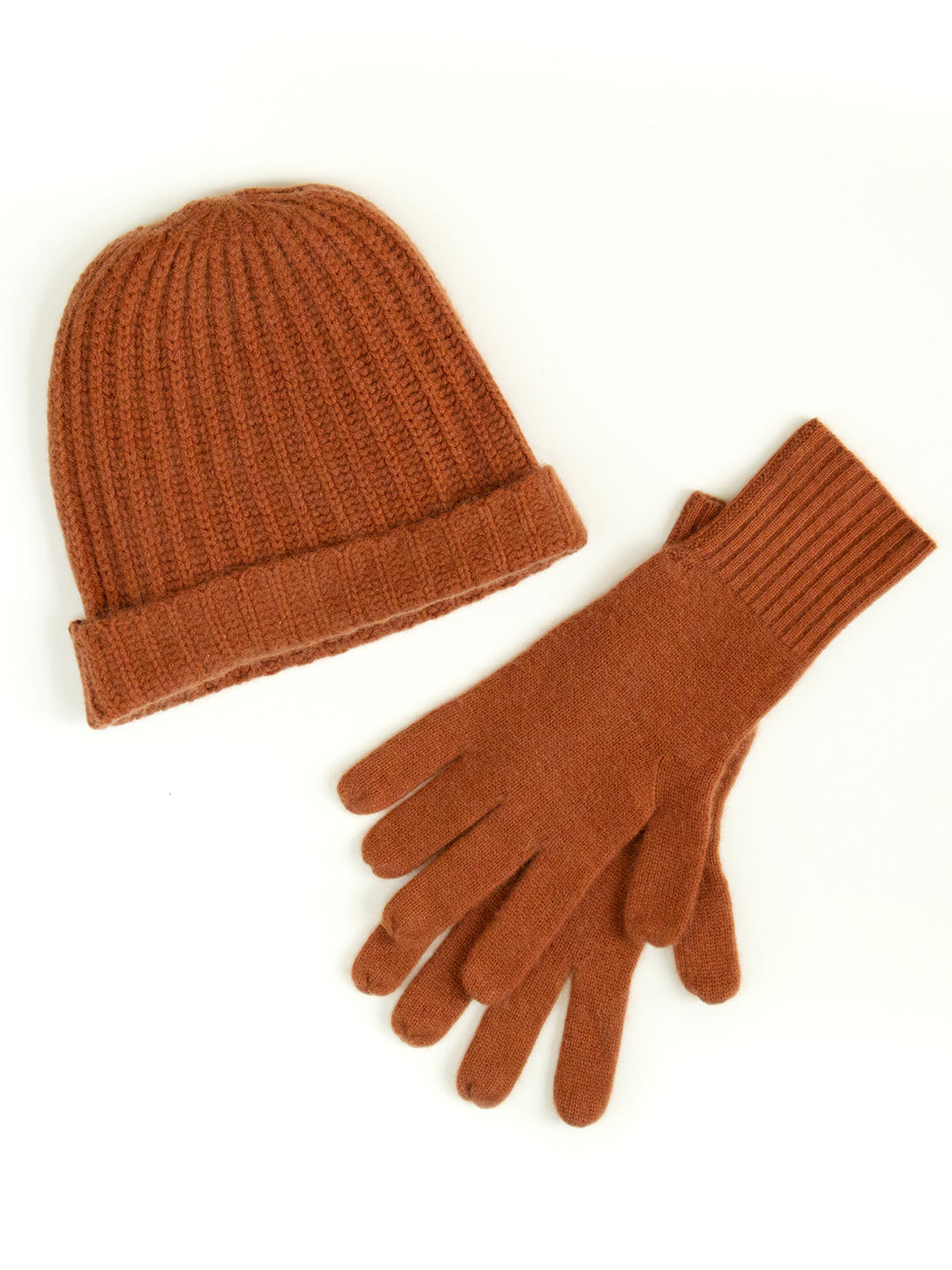 Rust Brown Cashmere Women's Knit Beanie Winter Hat  and Gloves Set - Fair Trade - Mata Traders