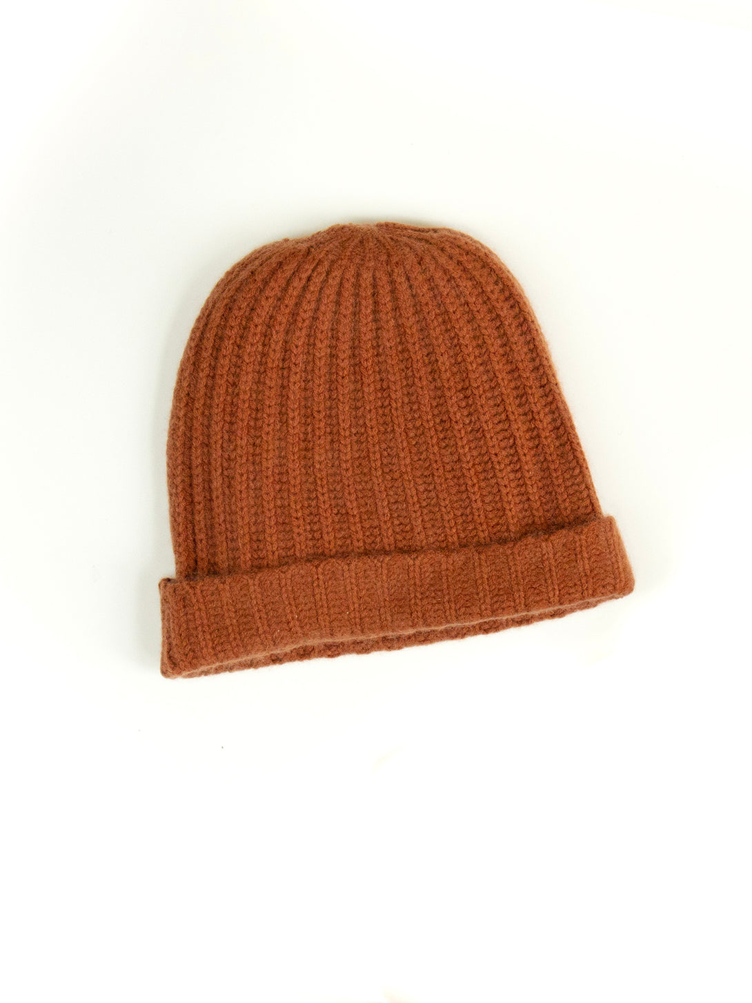 Rust Brown Cashmere Women's Knit Beanie Winter Hat Fair Trade Flat Lay - Mata Traders