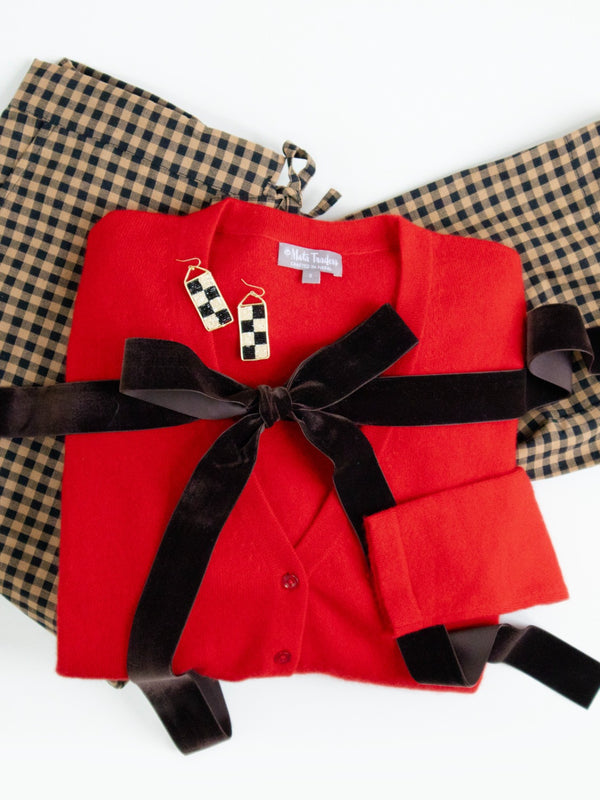 Betty V-Neck Cashmere Cardigan - Red Cashmere