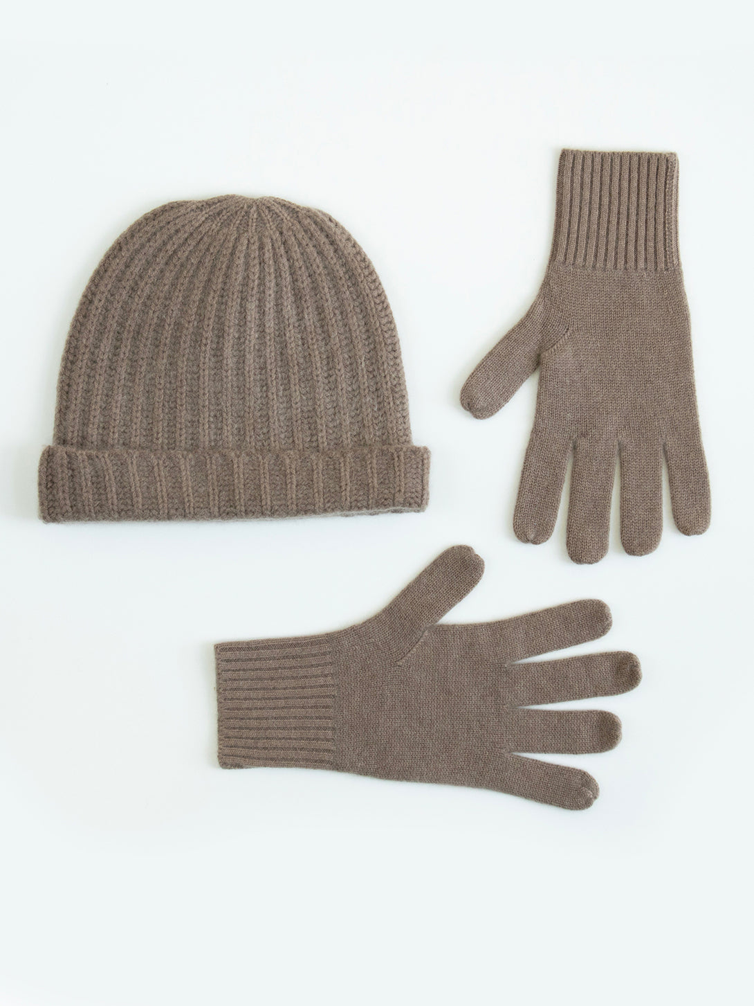 Taupe Brown Cashmere Knit Beanie hat and matching gloves  Fair Trade - Mata Traders 