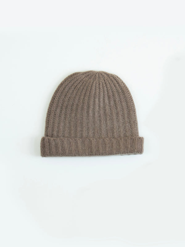 Cashmere Ribbed Beanie - Taupe Cashmere