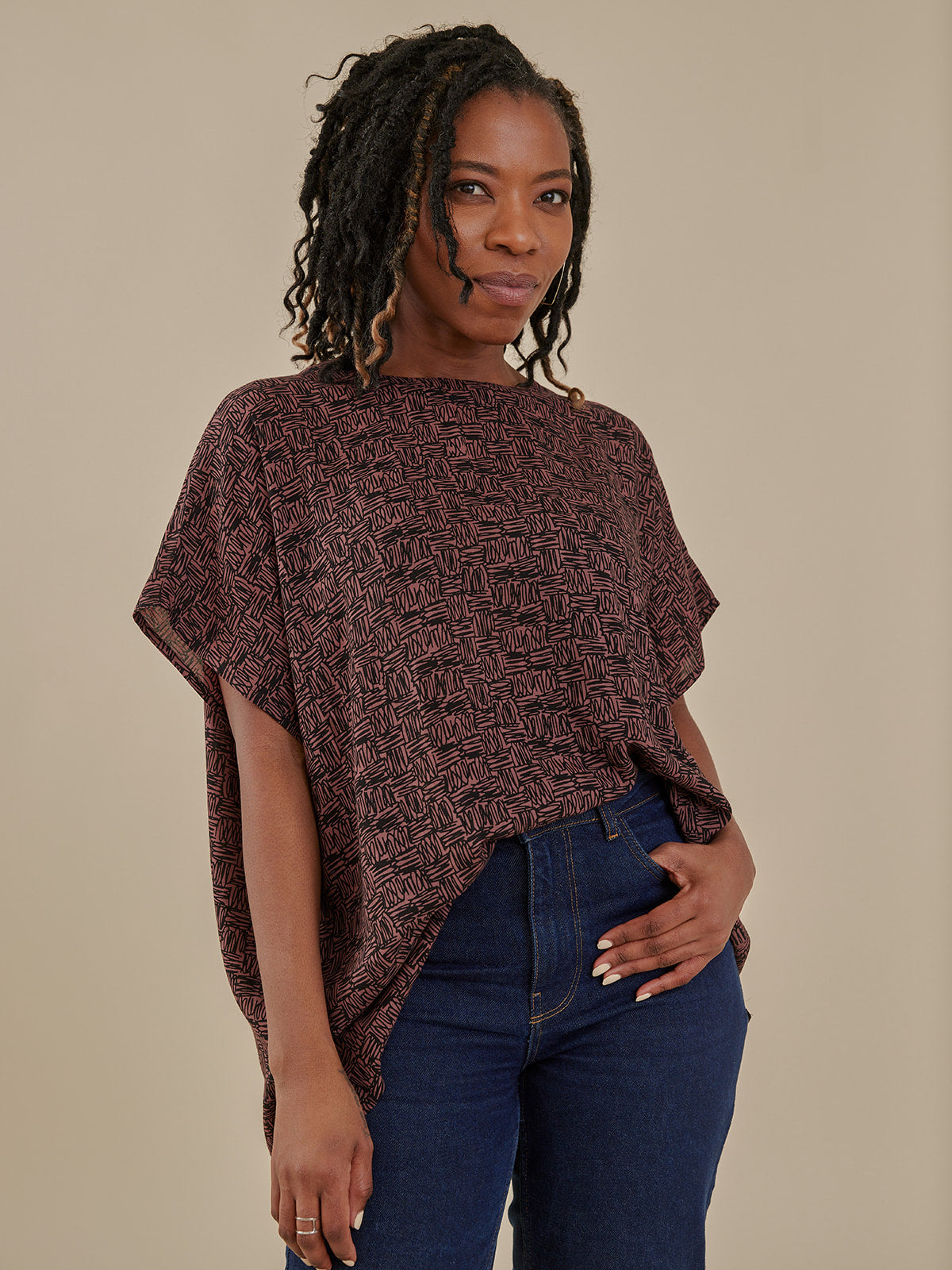 トップス marno taylor shirts Women's Taylor Drop Shoulder Top Mocha Brown Scribble Modal | Fair