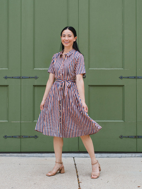 striped cotton dresses for women Women's – Sustainable Ethical Fashion Striped midi dress Color:Seashell Pink Sapphire blue spaghetti strap dress 40