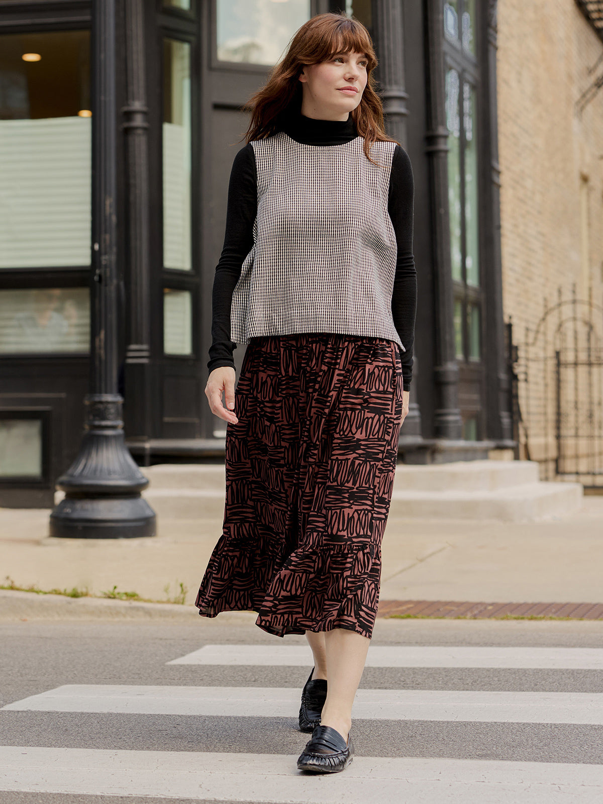Women's Mila Midi Skirt Mocha Scribble Modal | Fair Trade | Mata