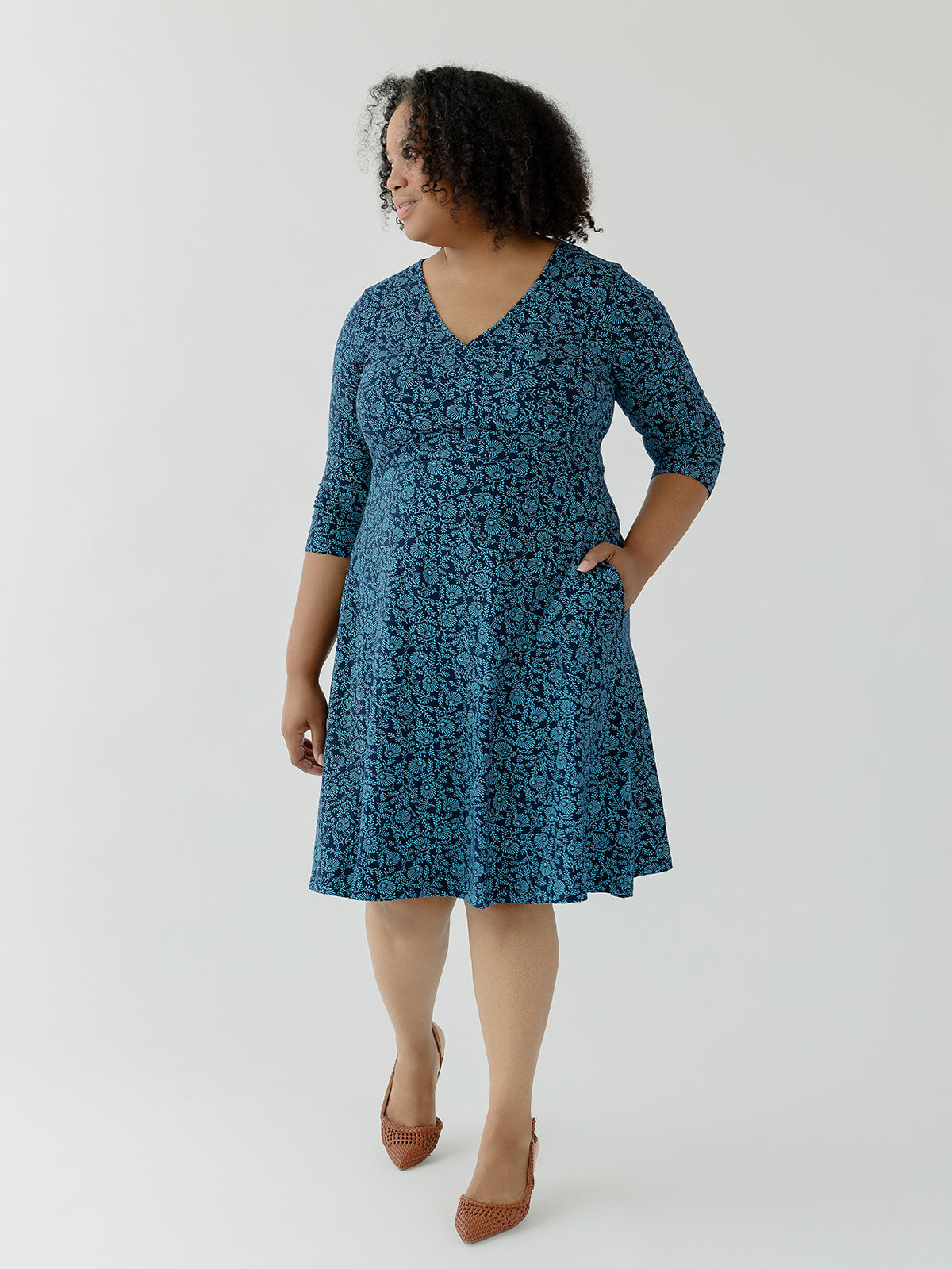 Women's Callie Faux Wrap Jersey Dress Teal Vine | Fair Trade