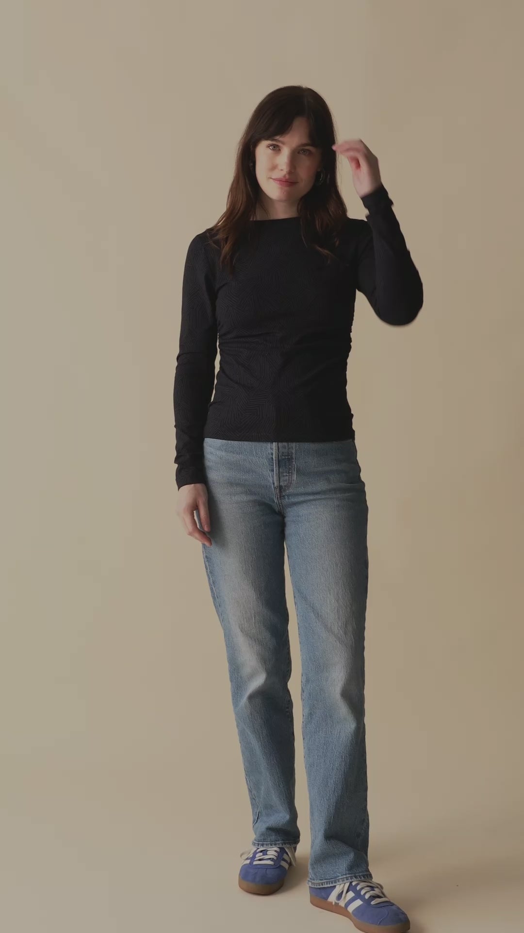Jersey Cotton Top Navy Blue on Model 
