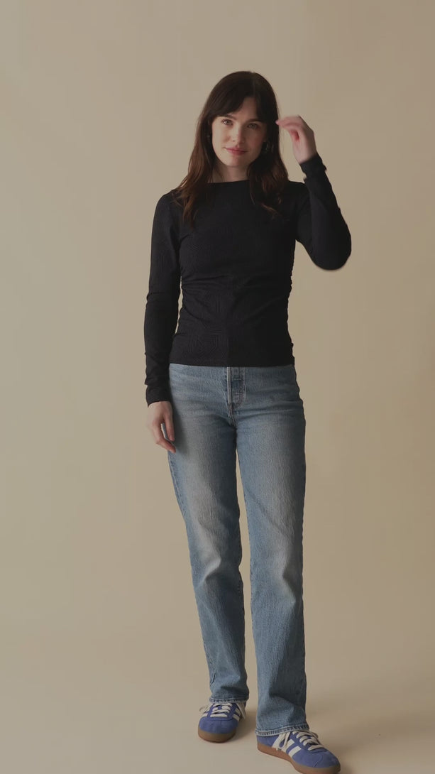 Jersey Cotton Top Navy Blue on Model 