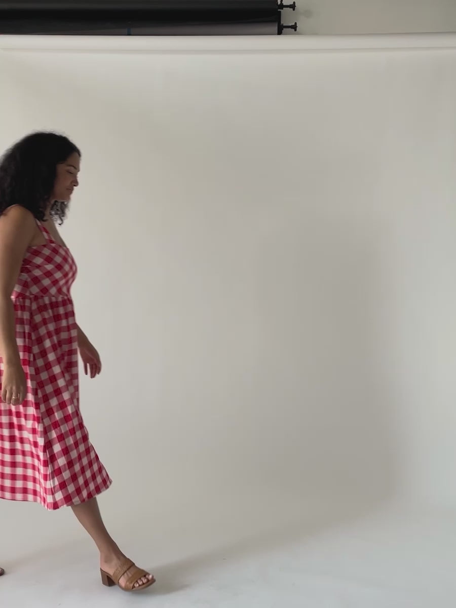 Women's Nikita Wide Strap Midi Dress Red Gingham | Fair Trade | Mata Traders