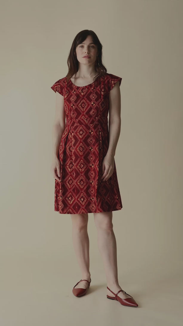 Vintage Pleat Dress - Red Diamonds model fit video - Mata Traders