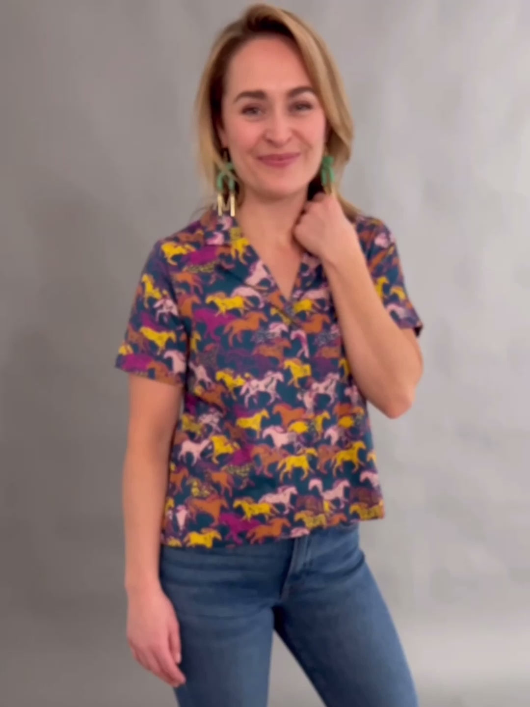 Camp Shirt Blue Horses - Fair Trade Clothing | Mata Traders