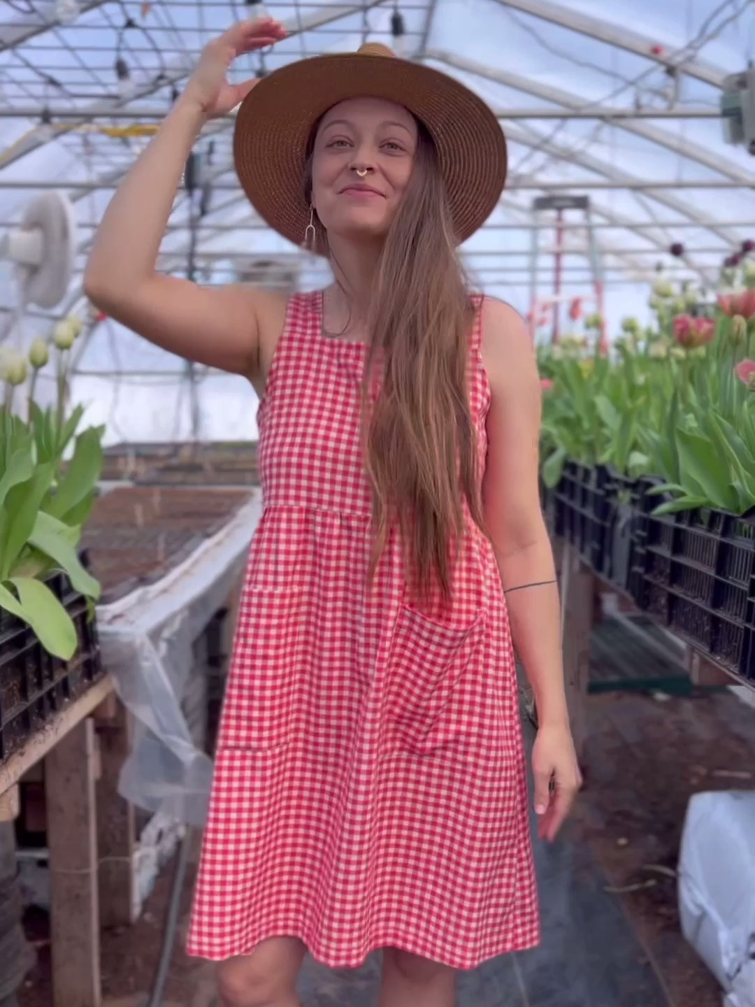 Billie Jumper Dress Cherry Gingham - Fair Trade Dresses