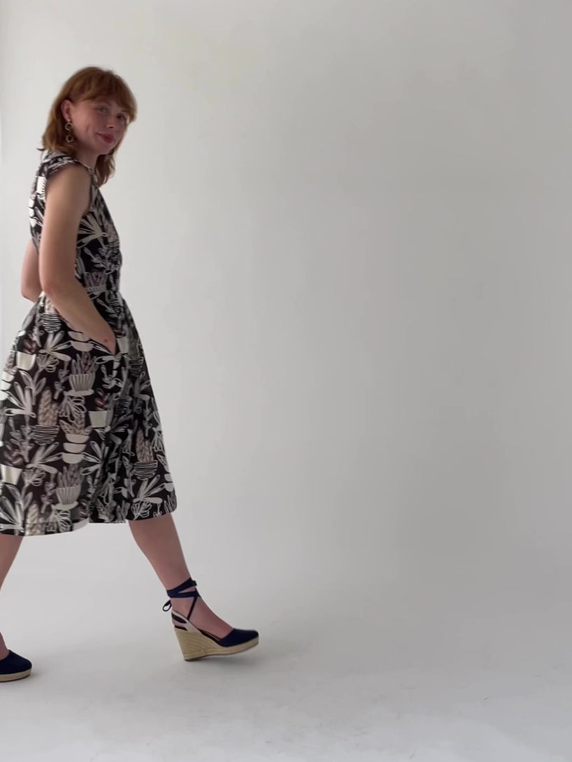 Lucille Dress with Pockets Model Fit Video Neutral Cacti print - Mata Traders