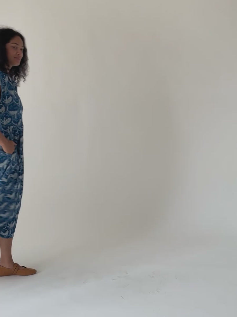 Emily Dress Indigo Blue Tiger print fit video on Model by Mata Traders 