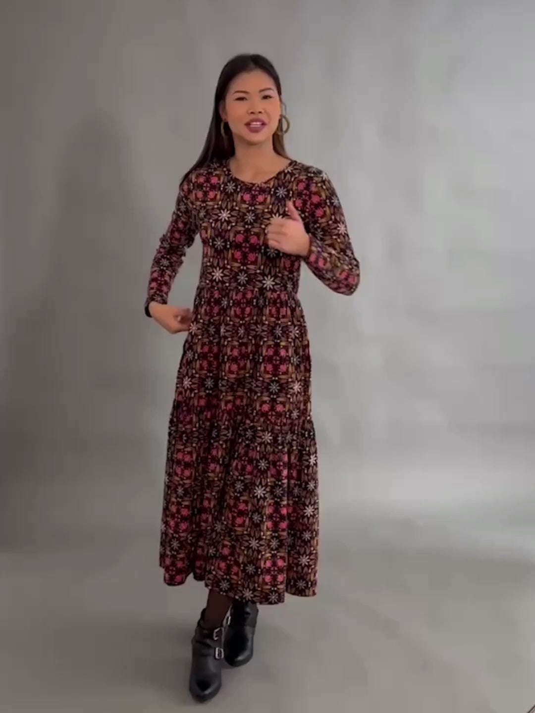 Mirah Tiered Dress Mauve Tile - Fair Trade Dresses | Mata