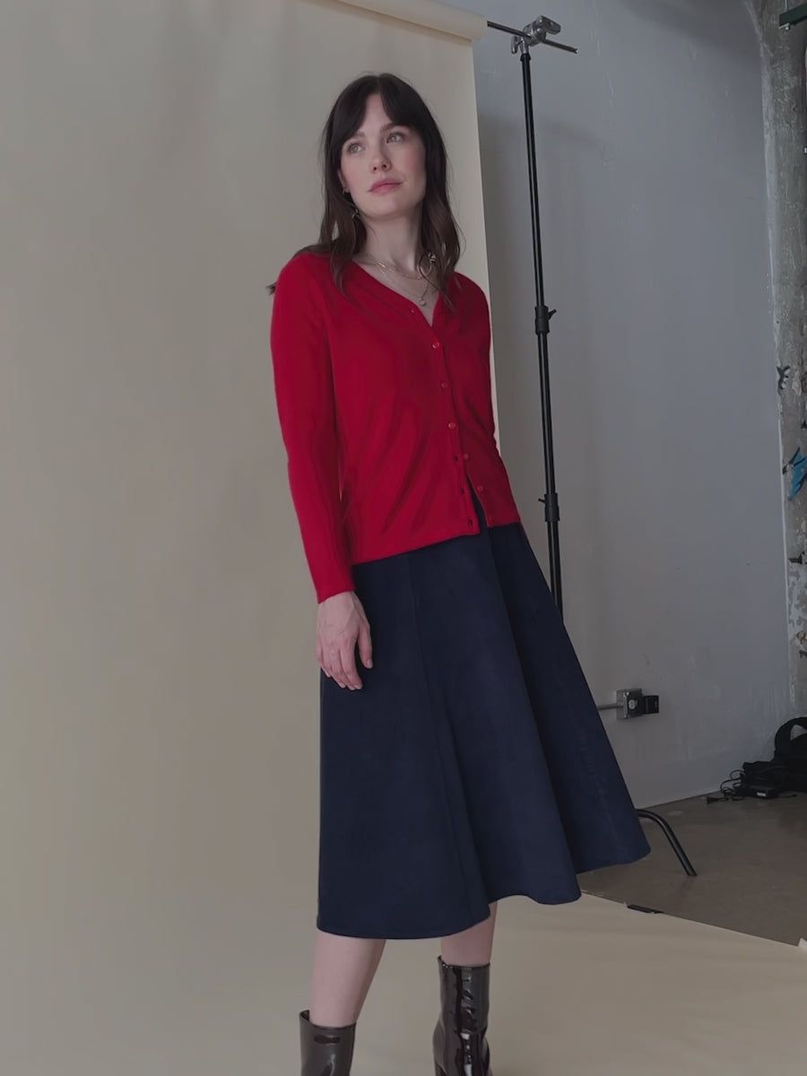 Emma Corduroy A-Line Skirt Navy Blue | Fair Trade | Mata Traders