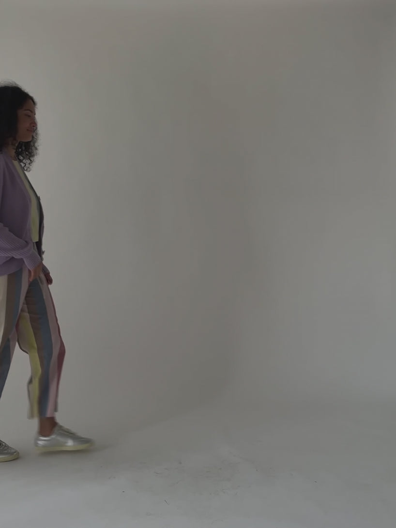 Vintage Rainbow Cotton pants fit video on model by Mata Traders Ethical Fashion