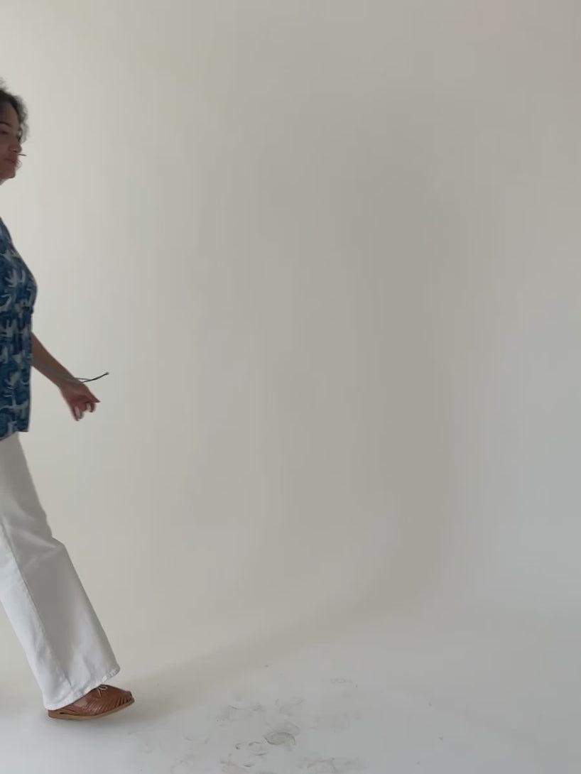 Darcey Kaftan Cotton Top on Model Fit Video - Indigo Blue with Tigers print 