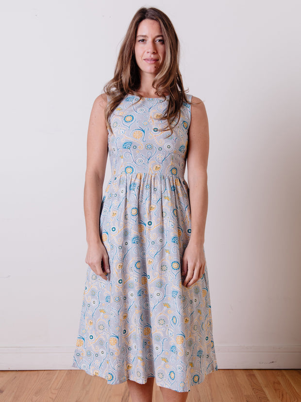 Sydney Midi Dress Blue Suzani - Fair Trade Dresses | Mata Traders