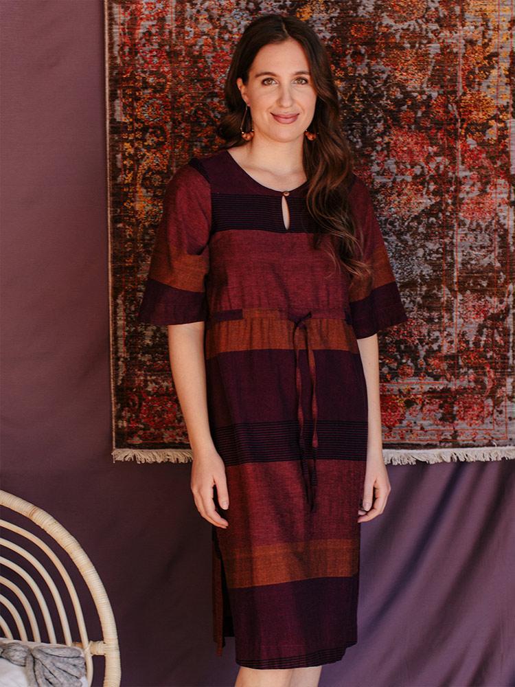 Nisha Dress Plum Stripe - Fair Trade Dresses | Mata Traders