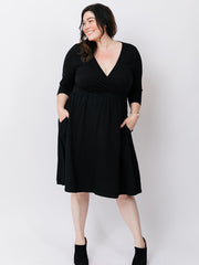 Callie 3/4 Sleeve Plus Size Wrap Dress Black
