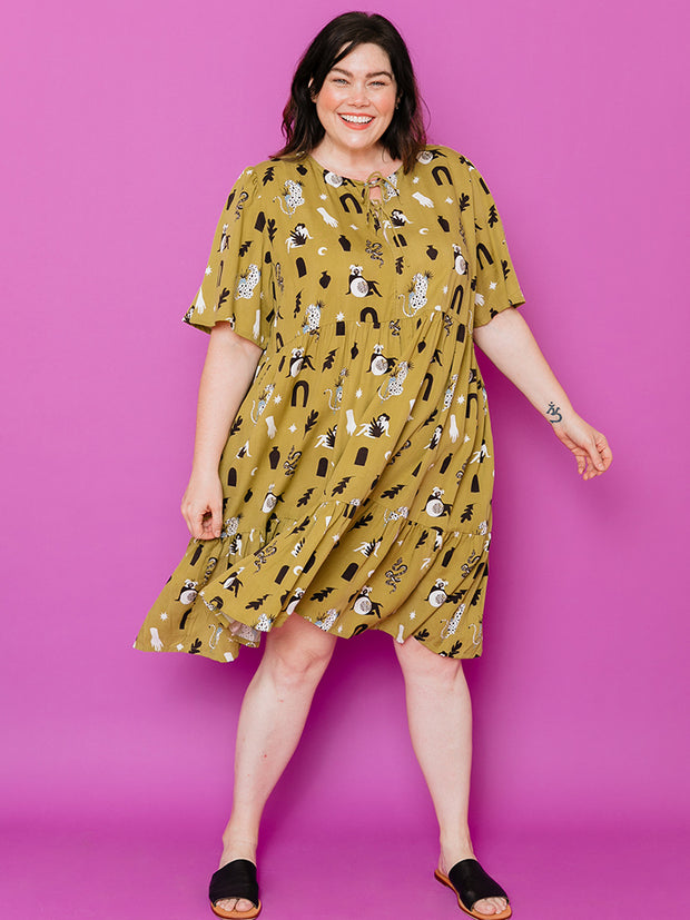 Adelaide Tiered Plus Size Mini Dress Olive Curios