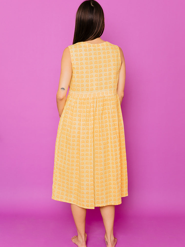 Melody Midi Dress Sunny Stripes Yellow - Fair Trade Dresses