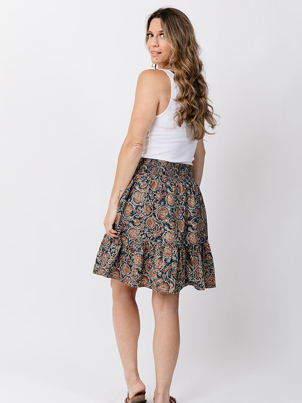 Nahla Short Skirt with Ruffle  Blue Floral - Mata Traders