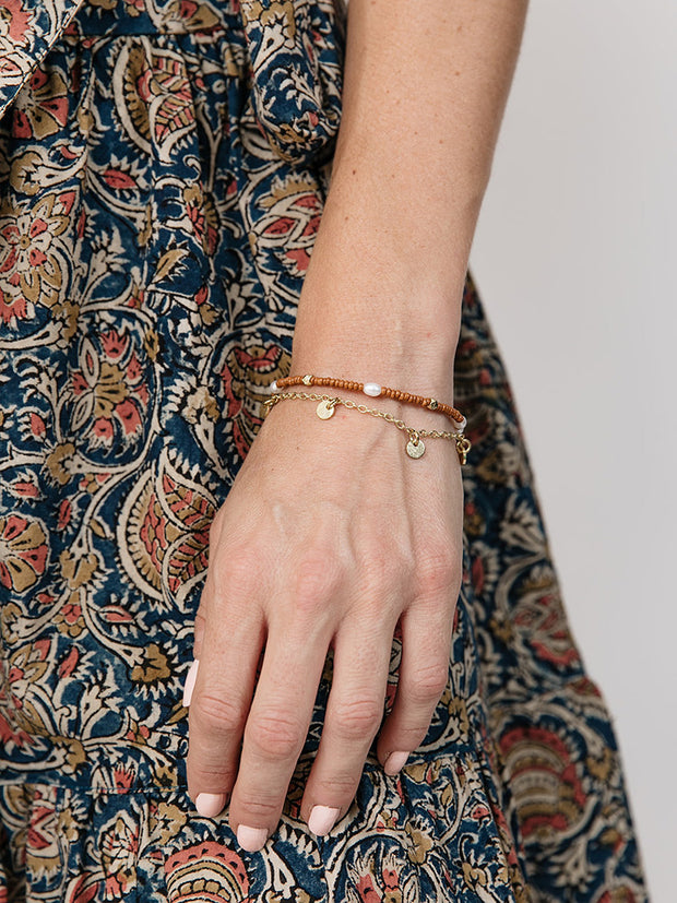 Amber Beaded Bracelet - Gold