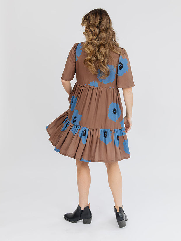 Adelaide Tiered Mini Dress Dark Oak