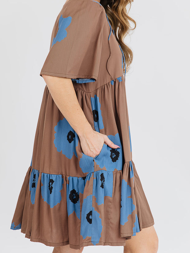 Adelaide Tiered Mini Dress Dark Oak
