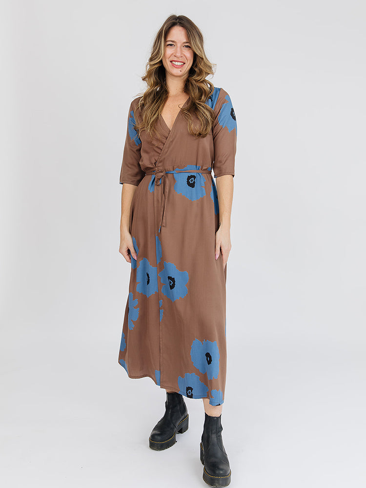 Aditi Wrap Dress Dark Oak - Fair Trade Dresses | Mata Traders