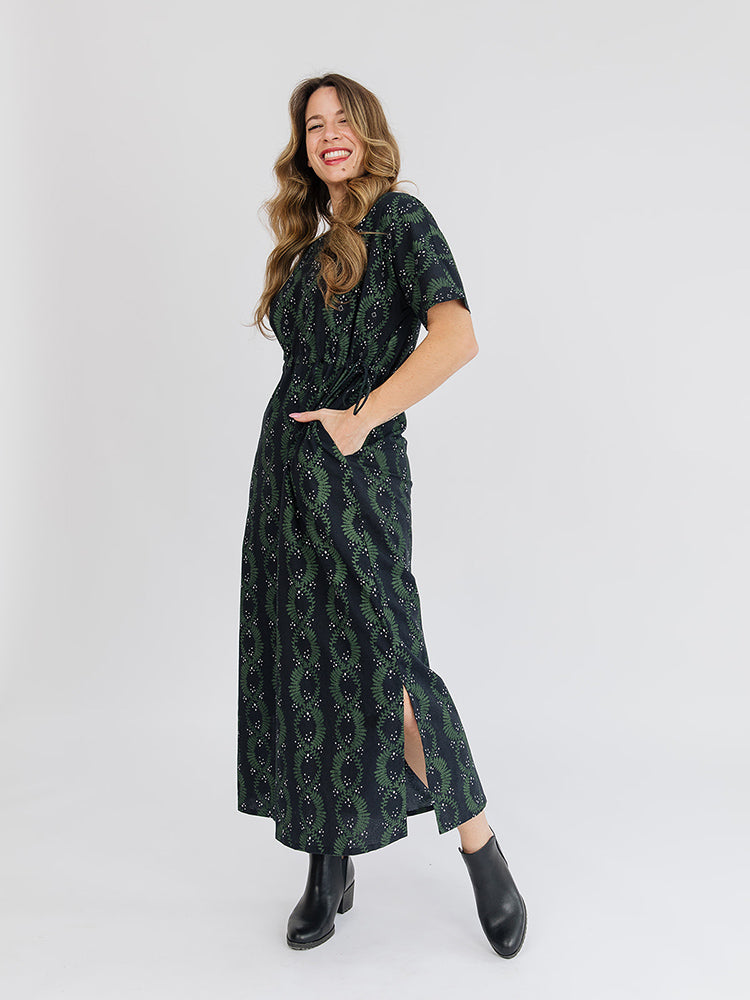 Aimee Maxi Dress Vine Twist Forest - Fair Trade Dresses