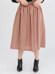 Mya Drawstring Midi Skirt Cocoa Stripe